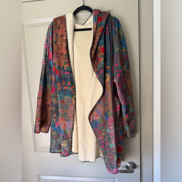 Natural Life Cozy Blanket Kimono Cardigan Vintage Rose Patchwork - Picture 3 of 13